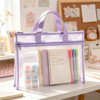 BoYing A4 PVC Clip File Folder Transparent Hand-held Zipper Digital Printing School & Study Storage Document Bag