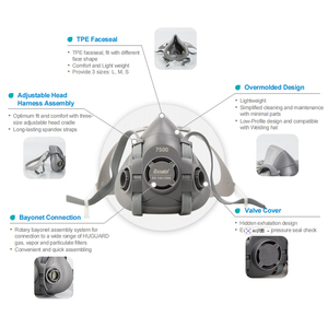 <span class=keywords><strong>Masque</strong></span> respiratoire <span class=keywords><strong>de</strong></span> sécurité TPE avec conception d'expiration discrète, compatible avec les filtres à gaz, vapeurs et particules HUGUARD, léger et confortable - Product Image 2