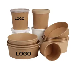 Compost con logotipo impreso personalizado, cuenco de papel ovalado redondo de 780cc, fideos, arroz, agua, sopa, con tapa, 24 oz, 5 oz