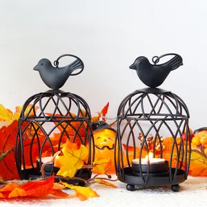 Decorative Home Decor Gifts Hollow Out Black Candlestick Metal Lantern Candle Holder Gold Lantern Candle Holder Set