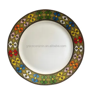 Custom Logo Fine Porcelain art queen sheba Traditional Ethiopian Soup Plate Ethiopia Plates