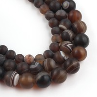 Perles en pierre d'agate givrée rayée café semi-précieuse naturelle, finition mate, rondes, 4-12mm, pour la fabrication de bijoux, vente en gros