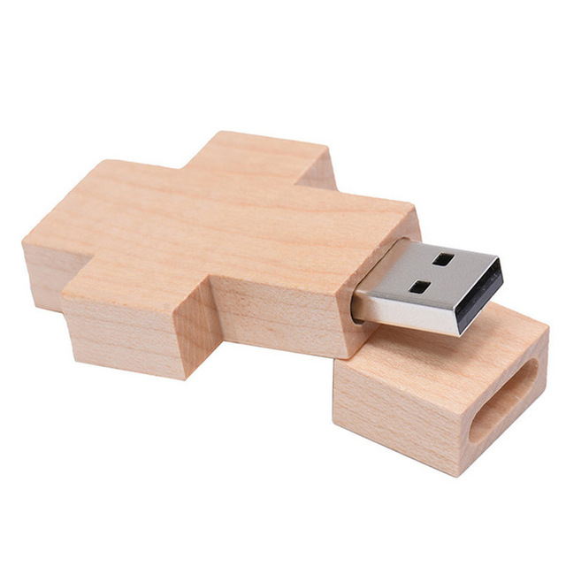 New Factory Wholesale High Quality Cross Bamboo Wood USB 2.0 U Disk Personality Necklace Pendant Commemorative 8G Box 1-Year