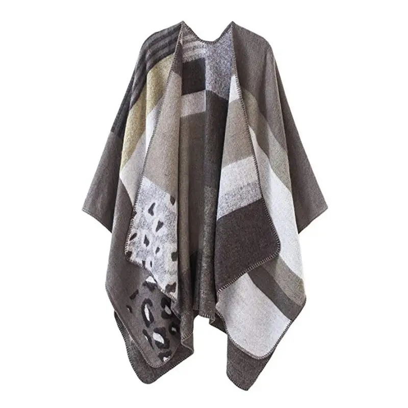 Top Bán Đảm Bảo Chất Lượng Urban Coco Phụ Nữ Khối Màu Khăn Choàng Quấn Mở Phía Trước Poncho Cape (Đen Serie 2)