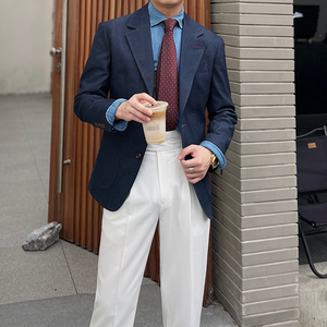 Abiti <span class=keywords><strong>blu</strong></span> selvaggi fatti in casa per abiti da <span class=keywords><strong>uomo</strong></span> vestiti monopetto 2 pezzi <span class=keywords><strong>Slim</strong></span> <span class=keywords><strong>Fit</strong></span> - Product Image 4