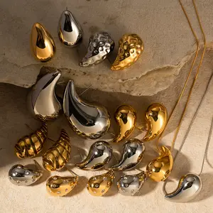 Custom Chunky Big Stainless Steel Water Drop Earrings 18k Gold Plated Extra Large Tear Drop Hoop Earrings