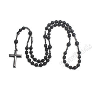 Collana <span class=keywords><strong>Rosario</strong></span> Cattolico in Cristallo di Pietra all'Ingrosso, Collane <span class=keywords><strong>Rosario</strong></span> Nere con Perline Gioielli per Donna Uomo - Product Image 5