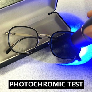 Lunettes photochromiques anti-lumière bleue rondes <span class=keywords><strong>marron</strong></span> fauve rétro, verres photo gris 2026, pour ordinateur, optiques, pour filles et femmes 2026 - Product Image 3