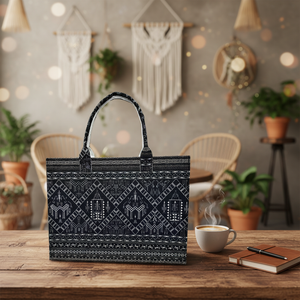 Bolso de mano tipo tote de gran capacidad con contraste de color y tacto premium para mujer, con asa corta estampada. - Product Image 1