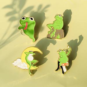 YINI Creatieve Cartoon Kikker Maan Selfie Ghost Broche Leuke Prachtige Emaille Pins Sieraden Zinklegering Borstel Techniek Kunst Aangepast - Product Image 3