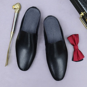 Pantuflas de Cuero Genuino con Punta Cerrada, Pantuflas Casuales de Cuero Vacuno Semi-cubiertas para Hombre, Zapatos Retro para Hombre - Product Image 2