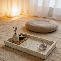 Plateau de rangement rectangulaire en résine terrazzo crème, pour bijoux et cosmétiques, idéal pour comptoir de salle de bain