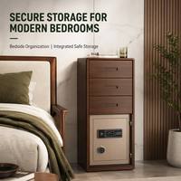 Armoire de chevet intelligente en bois avec serrure à empreintes digitales, 3 tiroirs et rangement multi-niveaux pour les objets de valeur de la chambre