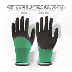 Guantes de Seguridad de Nailon Verde al por Mayor de Fábrica, Guantes de Trabajo Semiconfortables con Recubrimiento de Látex Espumado - Product Image 2