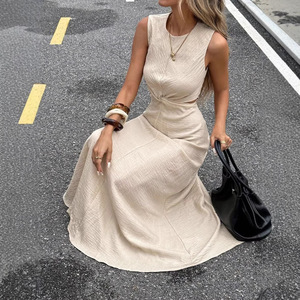 2026 <b>Summer</b> New Sexy and Fashionable Sleeveless Twisted Round Neck Slim Fit Dress with Slit <b>Long</b> <b>Skirt</b> - Product Image 3