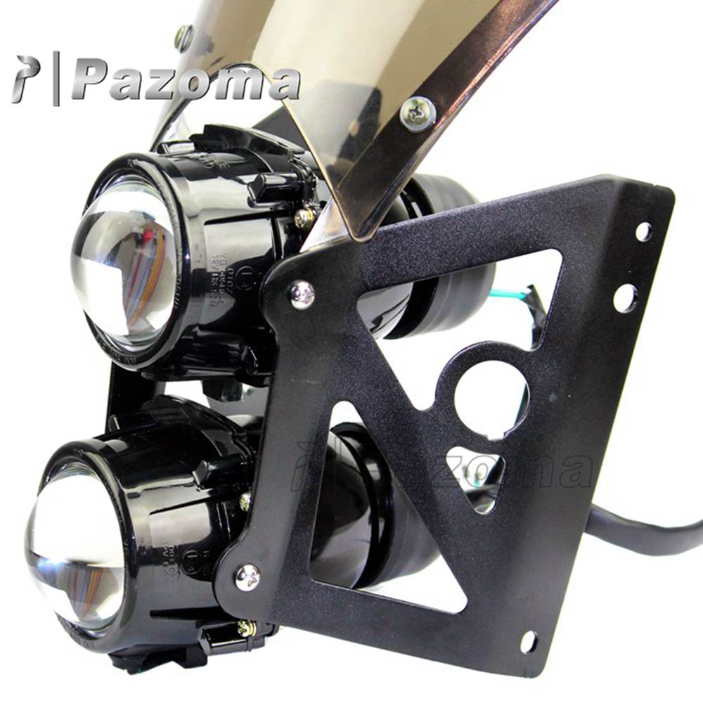 Motorcycles Dual Projector Headlight & Wind Screen Universal