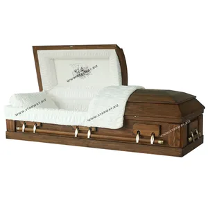 8702 made in China wholesale high quality and elegant wood coffin funeral supplies wooden American caskets Adult made of oak