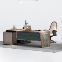 Bureau de direction moderne en placage de noyer, table de luxe pour PDG, bureau de patron avec incrustation en cuir pour bureau de directeur haut de gamme