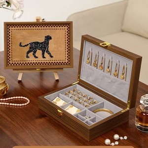 Wood Jewelry <b>Box</b> 24x16.5x6.5cm Divided Storage With Latch For Necklace Ring <b>Earring</b> Organizer - Product Image 2