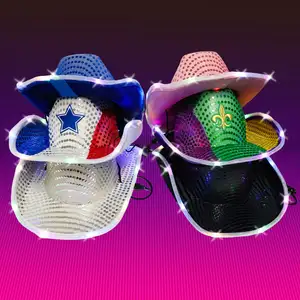 Birden fazla renk parti sahne şapka takı tedarikçiler tatil festivali süslemeleri gece için LED ışık kovboy şapkaları setleri