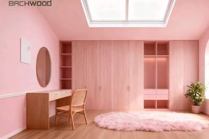 Armoire en bois naturel coiffeuse intégrée armoire de rangement ouverte meubles de chambre élégants espace de chambre chaud - Product Image 3