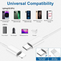 Kabel pengisi daya cepat, Premium 1m 3.3ft USB Tipe C ke ringan 8Pin PD20W untuk iPhone 7 8 X Xs XR 11 12 13 14 Pro Max