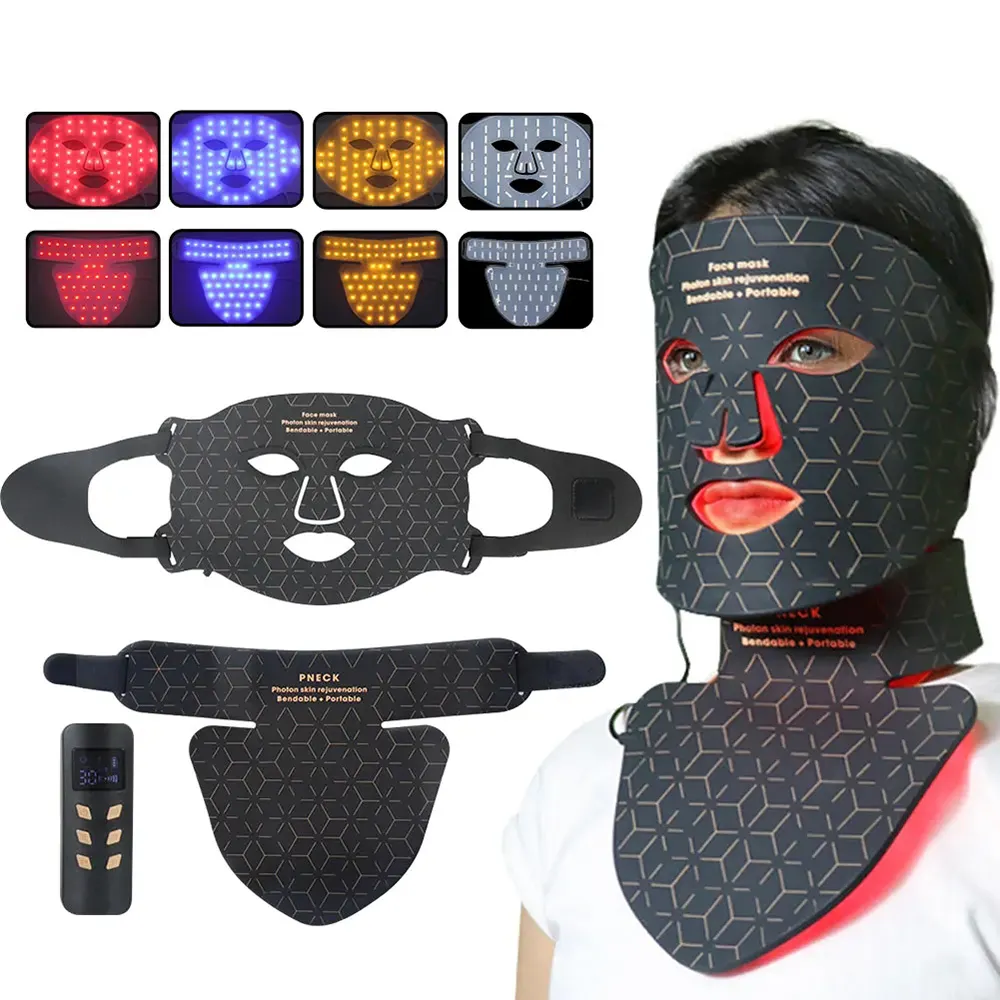 フェイスネックシリコンフェイシャルLEDマスクレッドライトセラピーフェイスアンチリンクルブライトニング3DLED光線療法マスク美容機器