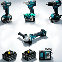 Ensemble d'outils de jardin sans fil professionnels Makita, 18V, entièrement compatible avec la batterie au lithium. Perceuse. Clé à chocs.