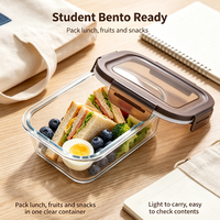 Boîte de conservation alimentaire en verre de 640 ml, compatible micro-ondes, avec couvercle noir anti-fuite, pour l'organisation des repas quotidiens des étudiants