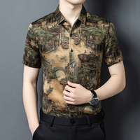 Chemise en soie de style chinois haut de gamme, écologique, anti-rides, séchage rapide, motifs paysages du Jiangnan exquis, chemise fine pour homme