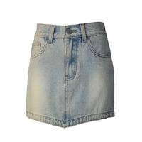 Mini-jupe en jean taille haute Y2K pour femme, silhouette bouffante, vintage, délavée bleu clair, 100 % coton, mignonne, décontractée, pour l'été et les fêtes