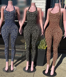 Combinaison de sport pour femme Viviblook Z0101JP, imprimé léopard, bretelles, sans manches, moulante, une pièce, yoga, course à pied - Product Image 1