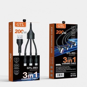 Cable de Carga Multifunción GTL-003 3 en 1, Cable de Carga Trenzado de Nailon, Enchufe Convertible de 200w para iPhone y Samsung - Product Image 4