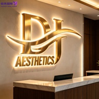 Enseigne lumineuse LED 3D personnalisée, lettres dorées en acier inoxydable avec rétroéclairage, enseigne murale de réception pour salon de beauté