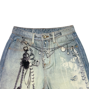 <span class=keywords><strong>Pantaloni</strong></span> da <span class=keywords><strong>donna</strong></span> in denim lavato con logo personalizzato, decorazioni spray, jeans oversize a gamba larga, stile streetwear, OEM/ODM - Product Image 4