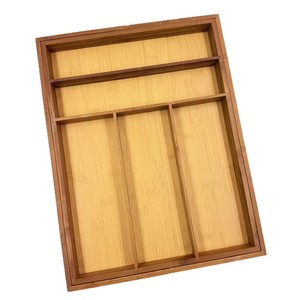 Bamboo Two Tone Telescopic <b>Storage</b> <b>Box</b> Rectangular With Partitions For <b>Kitchen</b> Drawer Organizers - Product Image 2