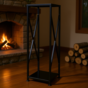 Support de rangement pour bois de chauffage, métal rectangulaire, moderne, revêtement poudré, accessoire pour foyer, utilisation intérieure et extérieure - Product Image 2