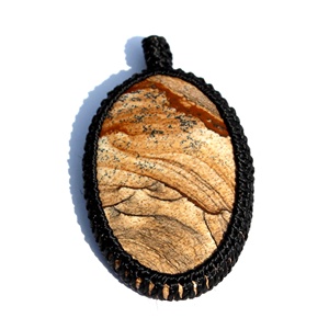 Gros Image Jaspe Ovale Cabochon Pendentif Macramé Cordon Wrap Guérison Naturelle Cristal Pierre Hindouisme Charme Plaqué Bijoux - Product Image 2