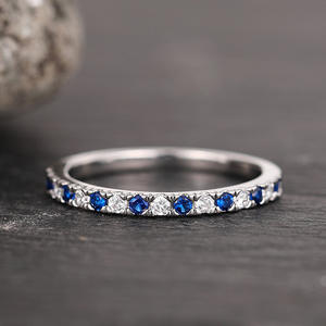 Anillo de compromiso de plata 925 con zafiro y diamantes para mujer, corte brillante redondo, engaste de canal, conjunto de joyería fina T0588 - Product Image 5