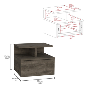 Mesita de noche flotante Adele con cajón y estantes abiertos para dormitorio - Product Image 3