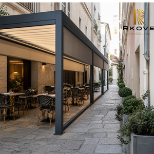 ศาลาพักผ่อนกลางแจ้ง RKOVE แบบปรับสภาพอากาศได้ พร้อมไฟ LED ในตัว ป้องกันลม เหมาะสำหรับร้านกาแฟเชิงพาณิชย์และพื้นที่นั่งเล่นริมถนน - Product Image 1