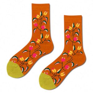 <span class=keywords><strong>Marque</strong></span> Ins Coréen Français Abstrait Illustration de Fleurs Street Fun Homme Femme Couples Longueur Moyenne Chaussettes Florales - Product Image 5