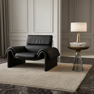 Canapé en <span class=keywords><strong>cuir</strong></span> moderne avec accoudoirs sculpturaux incurvés pour espace de vie décontracté, coin conversation et zone de réception - Product Image 5