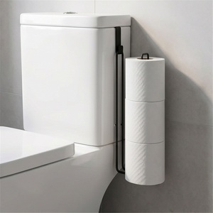 Perforated Wall-mounted Zinc Alloy Modern Bathroom Organizer <b>Tissue</b> Rack Cabinet Door Hanging Roll <b>Paper</b> Storage Cling Film Rack - Product Image 2