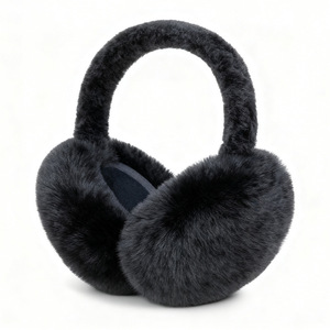 Faux Rabbit Fur Earmuffs Over Ear Warm Winter Outdoor Adult Style 265 Monochrome Foldable Memory Foam Lining - Product Image 1