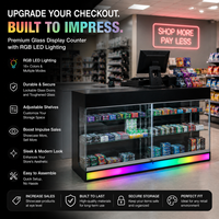 Comptoir de caisse multifonctionnel en verre de 6 pieds avec LED RVB arc-en-ciel et bureau de réception en MDF pour téléphone et présentation en magasin de détail