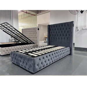 <span class=keywords><strong>Letto</strong></span> matrimoniale king size Pinzhi Home personalizzato, con struttura imbottita in velluto nero, lussuoso e moderno, con testiera con linee dorate. - Product Image 2