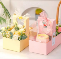 Boîtes personnalisées imprimées en couleur, boîtes à fleurs portables, mignonnes, recyclables, emballage en carton, boîte pliable avec poignée