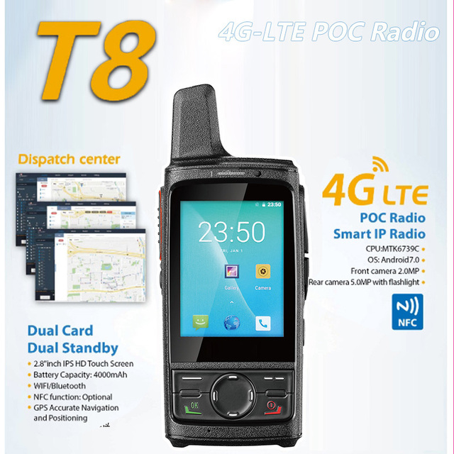 Tetocom T8 4G POC LTE Android 7.0 Dual SIM Dual Standby WIFI for Type-C 256 Channels 2.8" IPS GPS 4000-4500mAh >50km
