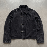 Veste en jean vintage délavée personnalisée pour homme avec broderie florale, manteau en toile épaisse avec fermoir de pompier, veste de travail de type marin ou charpentier
